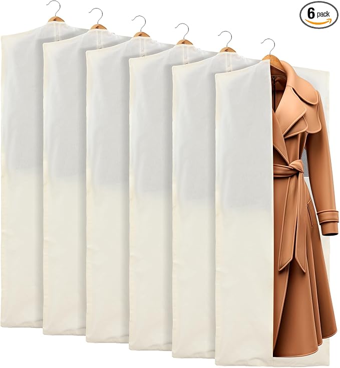 Aliceset 6 Pcs 24 x 65 inches Cotton Garment Bags for Hanging Clothes, Canvas Suit Bags for Clothes Coats Jackets Shirts Closet Storage Travel Gusseted Hanging Garment Cover by Aliceset