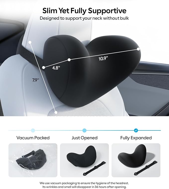 Wigoo Ergonomic Car Neck Pillow with Adjustable Strap, Black 2-Pack | Slim Upgrade| Extra Strap| Universal Fit - Image 6