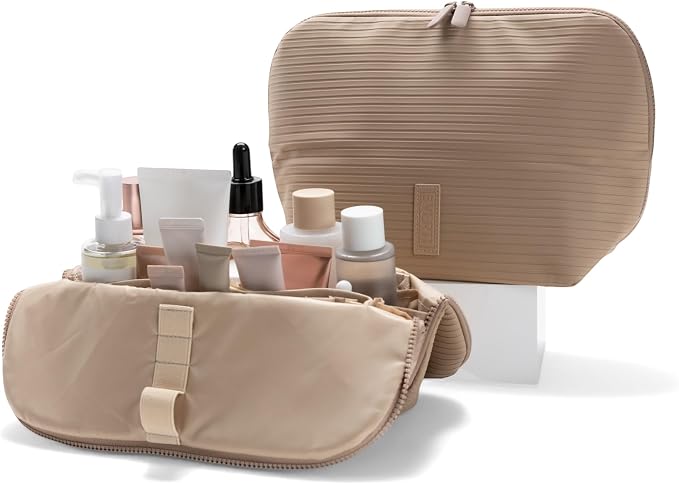 THE VERTI-Vertical Waterproof Makeup & Toiletry Bag | 23-Pocket Organizer with Upright, Fold-Down Design for Skincare, Toiletries & Essentials (Sandstone) by Unknown