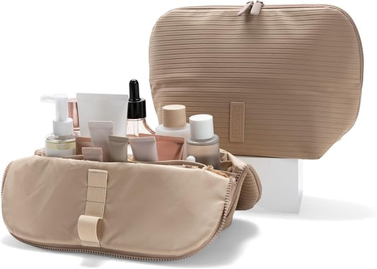THE VERTI-Vertical Waterproof Makeup & Toiletry Bag | 23-Pocket Organizer with Upright, Fold-Down Design for Skincare, Toiletries & Essentials (Sandstone) by Unknown