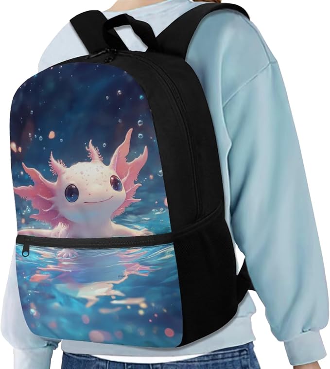 Axolotl Backpack for Girls Kids Backpack with Lunch Box Water Bottle Bag and Soft Pencil Case 4PCS Set Lightweight Bookbag with Front Pocket for School 17" Sturdy School Bag with Side Pocket - Image 2