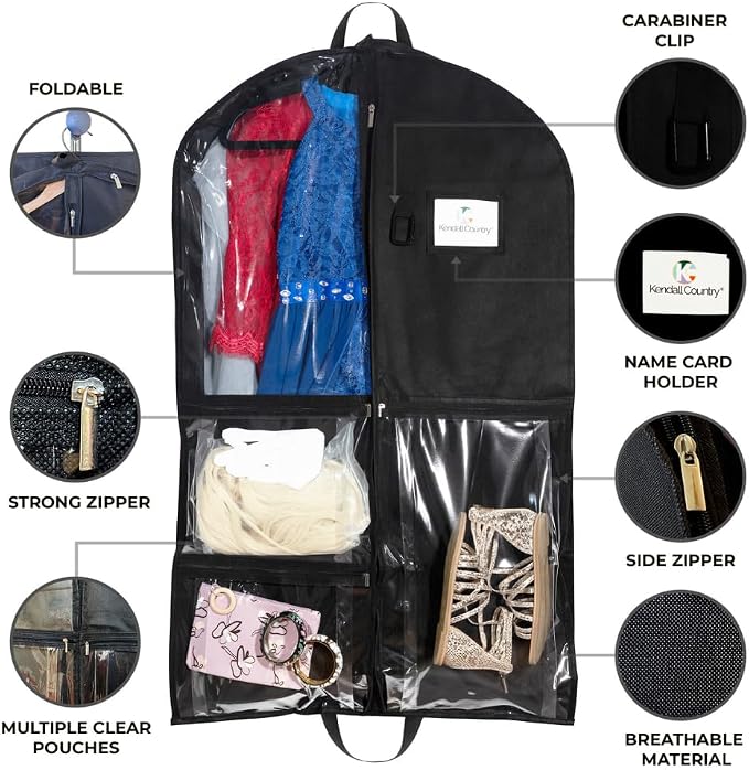 Waterproof Hanging Garment Bag 40 inch, Pockets & Side Zip for Clothes, Dance Costumes, Sports, Skating, Theatre, Pageants (Raven) - Image 2