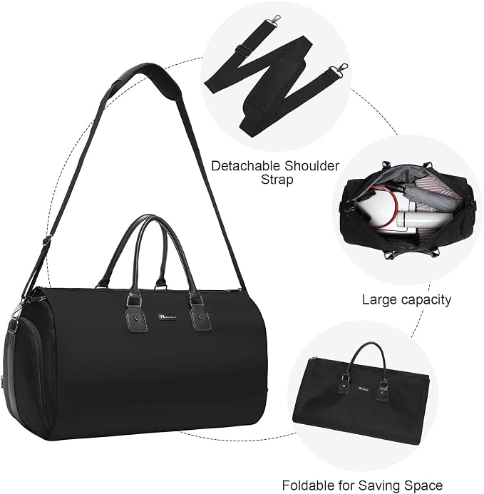 Modoker Eco-Friendly Convertible Garment Bags for Travel, Carry on Garment Duffel Bag for Women Men Weekender - 2 in 1 Hanging Suitcase Suit Travel Bags, Black - Image 5