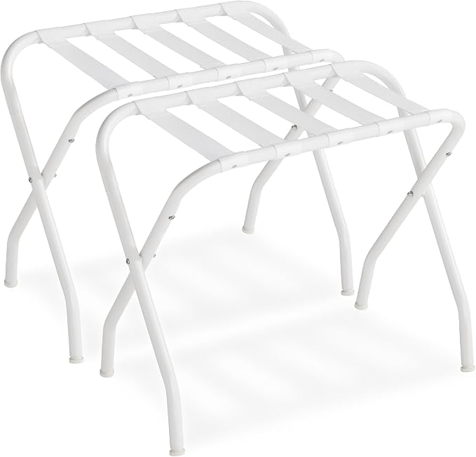 SONGMICS Luggage Rack, Set of 2, Luggage Racks for Guest Room, Suitcase Stand, Steel Frame, Foldable, for Bedroom, Cloud White URLR064W02 by Unknown