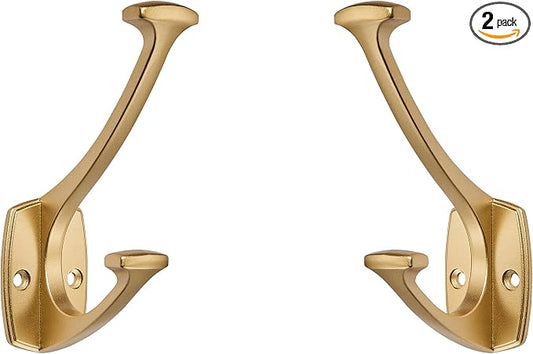 2 Pack Brushed Gold Hooks Decorative Heavy Duty Solid Large Coat Hooks for Towel Hanging Coats Robe Wall Mounted Towel Bags Door Back Bathroom Wall Hook. by ZAUYX