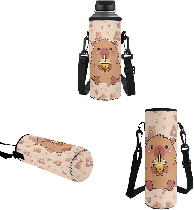 Capybara Milk Tea Backpack for School, Girls School Bags with Water Bottle Carrier Lunch Boxes Pencil Cases for Kids Student Bag Daypack Set 4 in 1 - Image 5
