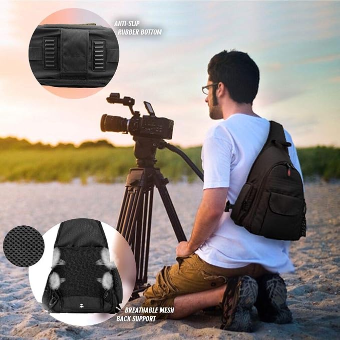 DSLR Camera Bag Waterproof Camera Sling Backpack with Rain Cover Outdoor Travel Backpack Camera Bag Case for Laptop Canon Nikon Sony Pentax DSLR Cameras,Lens,Tripod and Accessories (Black) - Image 2