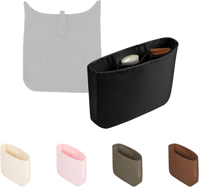 Purse Organizer Insert for Luxury Bag - Satin & Lightweight Fabric with Inside Pockets, Portable for Commute, Travel, Shopping, and Evening, Multicolor Options, Fits Evelyne 40 TGM(Black, TGM) by KINGSINBAG
