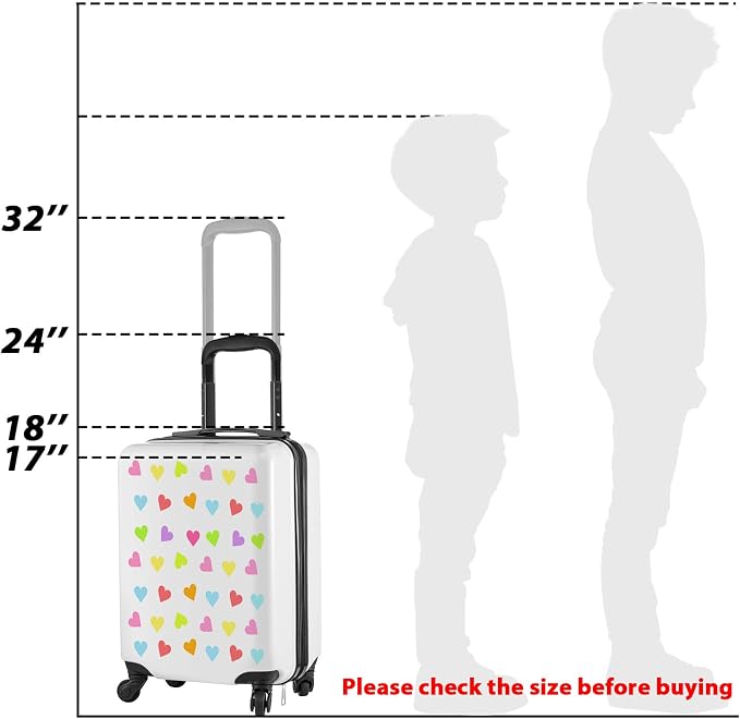 Redbaker 6 Pcs Kids Luggage Set, 17 Inch Rolling Suitcase with Backpack Lunch Bag Neck Pillow, White Love Travel Set for Summer Vacation Sleepover Back to School Gift - Image 5