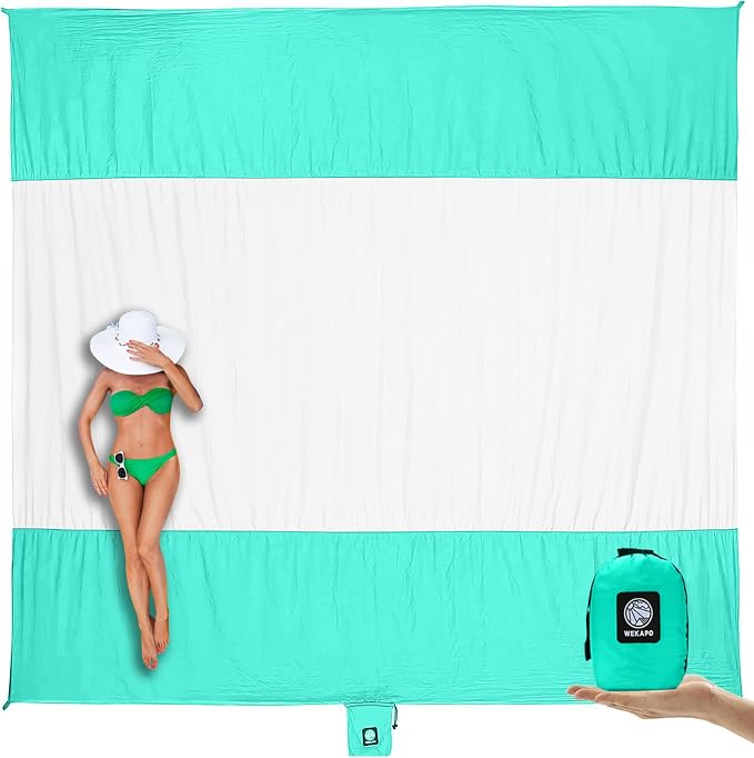 WEKAPO Beach Blanket Sandproof Waterproof, Extra Large Beach Mat, Oversized & Compact Sand Free, Quick Drying Beach Essentials for Vacation, Cruise, Picnic & Camping with Stakes by Wekapo