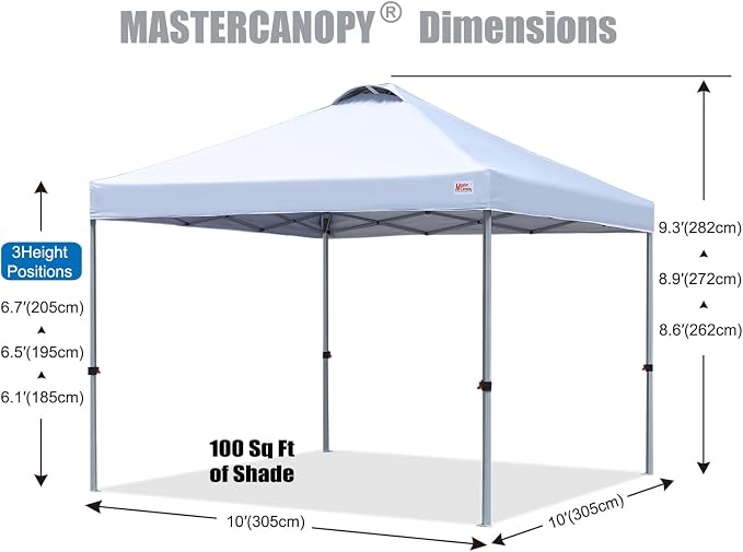 MASTERCANOPY 10x10 Pop Up Canopy Tent, 1 Person Setup Instant Shelter,Outdoor Portable Beach Canopy with Roller Bag, 4 Sandbags, 4 Ropes, 8 Stakes (10x10, White) - Image 2