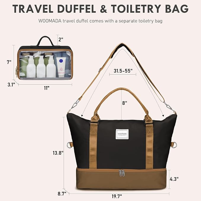 WOOMADA Weekender Overnight Bag for Women, Carry on Shoulder Travel Duffel with Shoes Compartment,Gym Bag with Toiletry Bag - Image 2