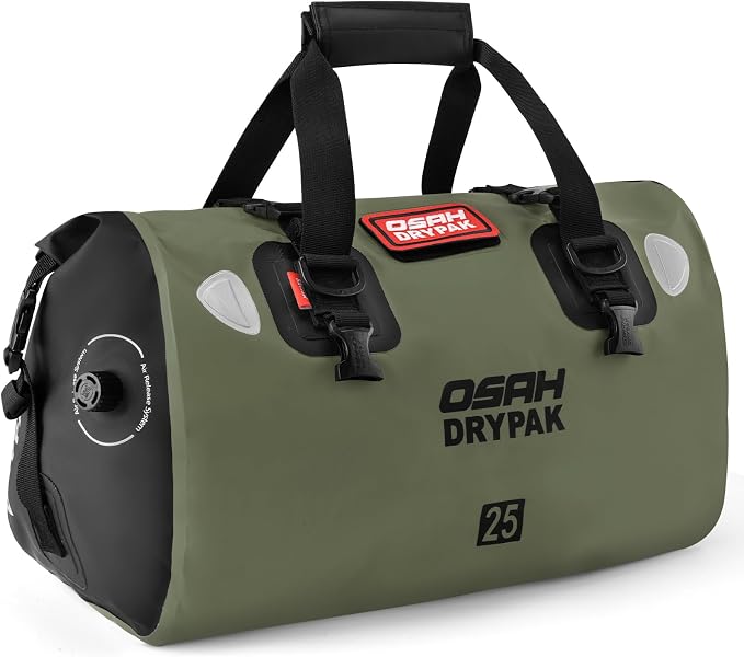 OSAH DRYPAK Waterproof Duffel Bag - Motorcycle Dry Bag Tail Bag with Large Storage Space, Waterproof Luggage Duffle Bags with Outer Mesh Zipper Pocket for Camping, Kayaking, Fishing & Traveling by OSAHDRYPAK