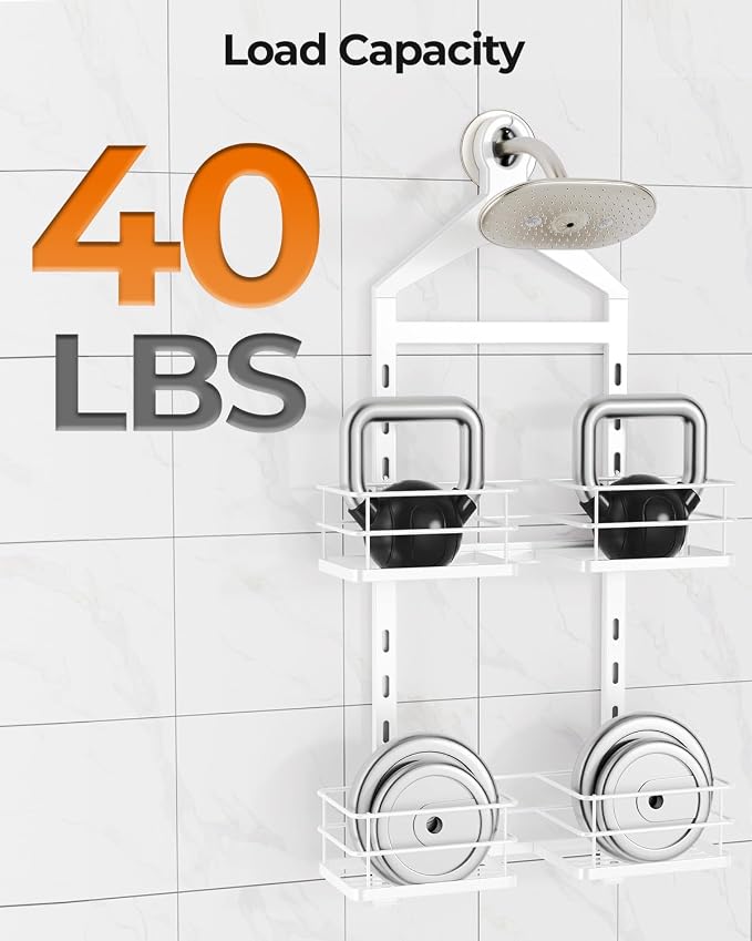 ODesign 2 Tier Shower Caddy for Handheld Shower Heads Anti-Swing White | No drilling required,comes with removable hook and storage box,suitable for handheld and wall-mounted showerheads - Image 9