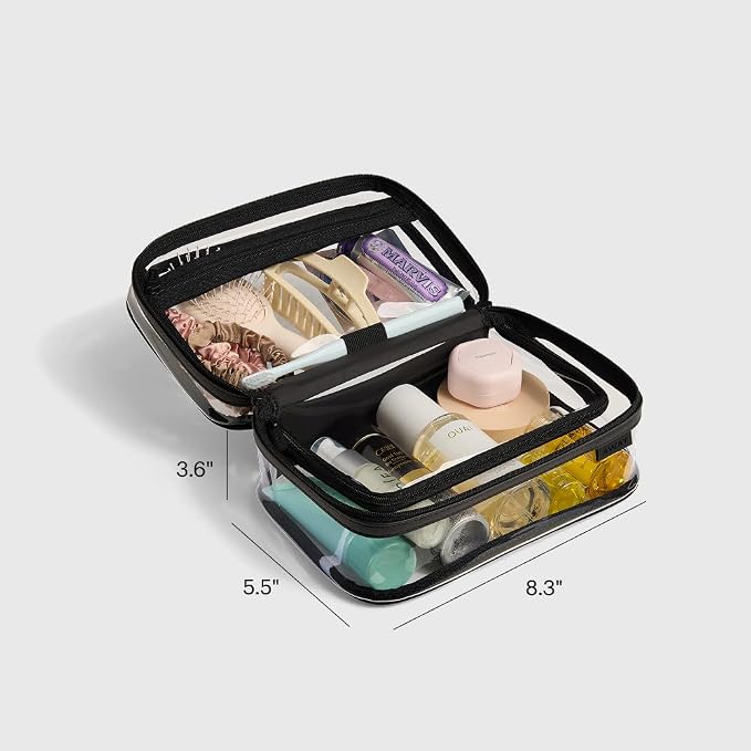 Away Clear Toiletry Bag - Water-Repellent Travel Toiletry Bag with 2 Compartments, U-Zip Opening, Interior Zip Pocket - Jet Black - Image 3