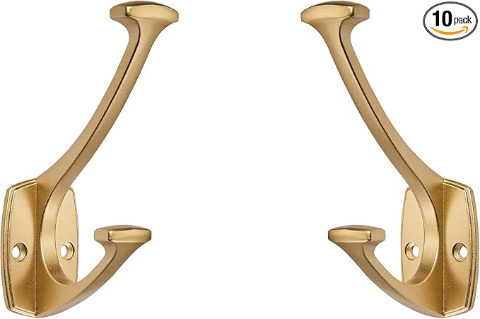10 Pack Brushed Gold Hooks Decorative Heavy Duty Solid Large Coat Hooks for Towel Hanging Coats Robe Wall Mounted Towel Bags Door Back Bathroom Wall Hook. by ZAUYX