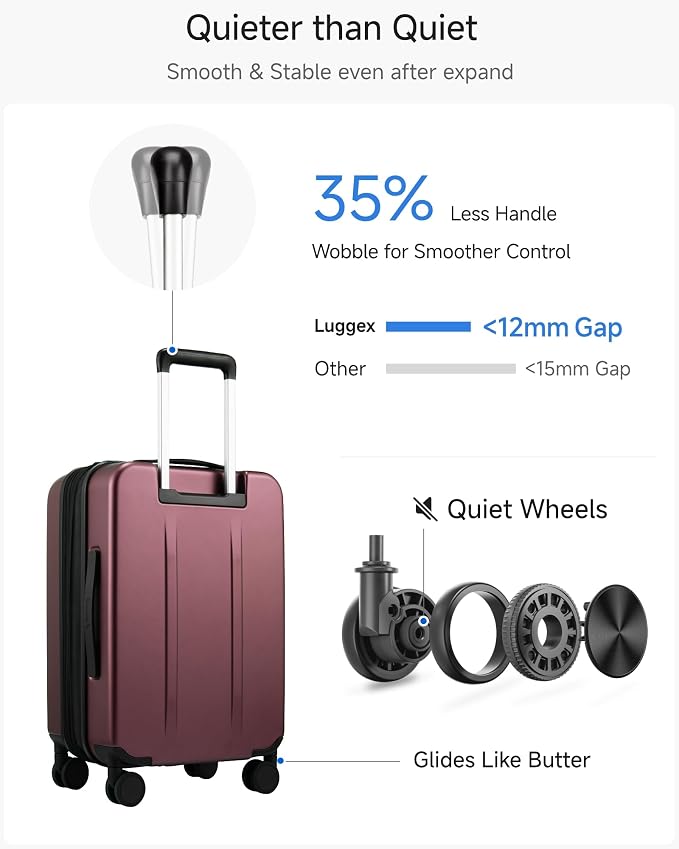 LUGGEX Carry On Luggage 22x14x9 Airline Approved, Expandable Polycarbonate Suitcase with Front Pocket (FX-Core, Cherry, 20 Inch) - Image 6