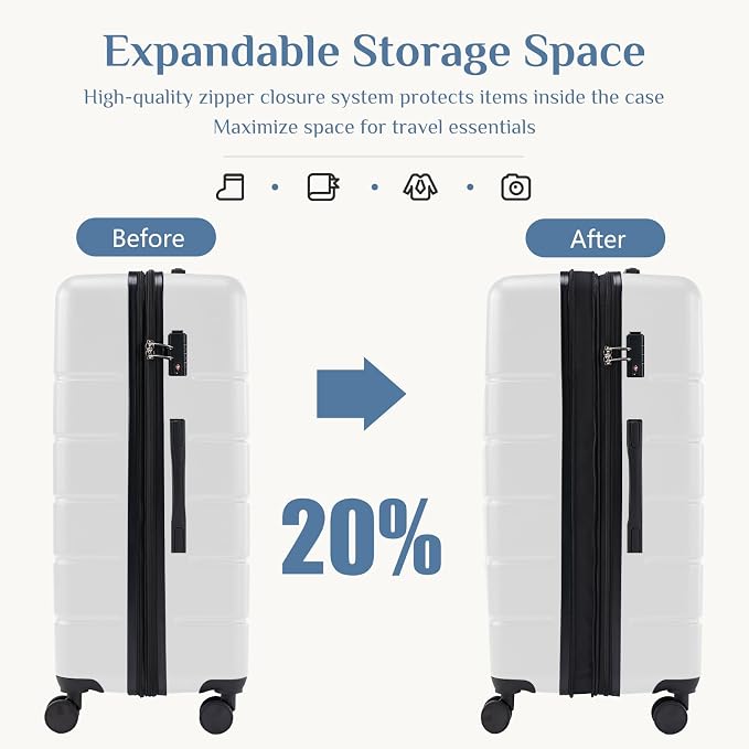 OLIXIS 29 Inch Luggage, Hardside Checked Suitcase with Spinner Wheels, Lightweight ABS Hard Shell Travel Luggage, TSA Approved Lock, Expandable Large Suitcase for Business & Travel–White - Image 4