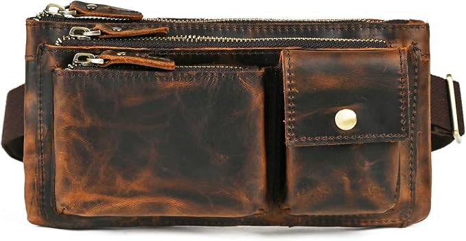 Genuine Leather Hiking Riding Travel Fanny Waist Pack Small Phone Pouch For Men Women FB811-29 (100% Leather-Brown) by Handadsume