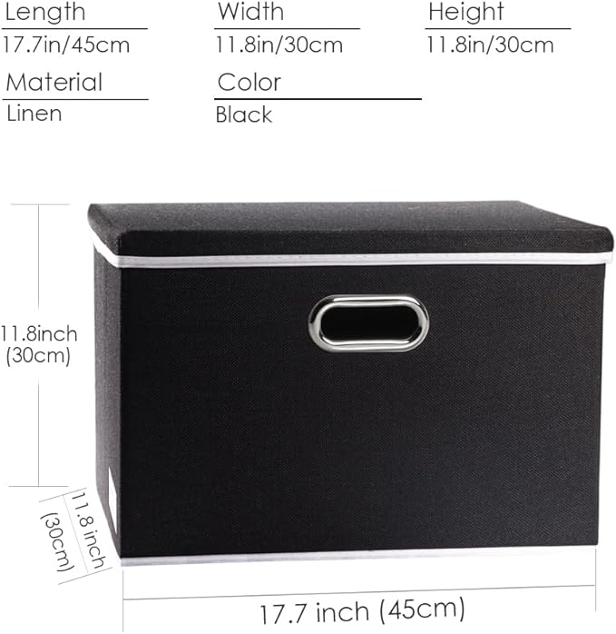 PRANDOM Large Foldable Storage Boxes with Lids [3-Pack] Fabric Collapsible Storage Bins Organizer Containers Baskets Cube with Cover for Home Bedroom Closet Office Nursery Black(17.7x11.8x11.8) - Image 7