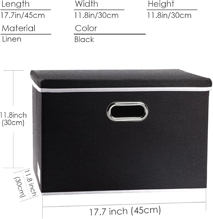 PRANDOM Large Foldable Storage Boxes with Lids [5-Pack] Organizer Containers Baskets Cube with Cover for Home Bedroom Closet Office Black17.7x11.8x11.8 For 6+ Year Old Boys and Girls - Image 6