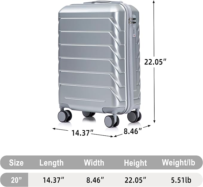 20 Inch ABS Hard Shell Travel Checked Luggage With Combination Lock, Sliver - Image 8