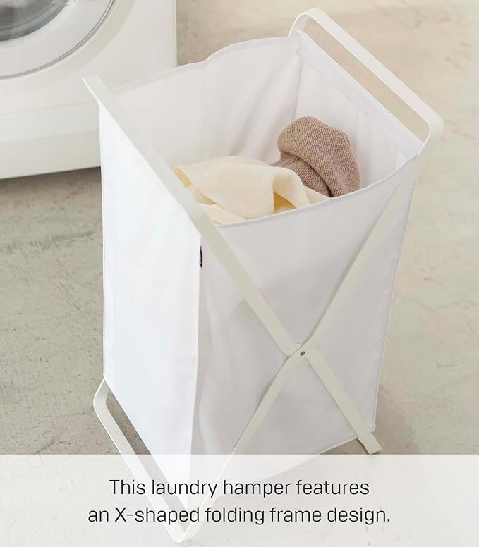 Yamazaki Home Laundry Basket - Foldable Storage Hamper Organizer Steel One Size White - Image 4