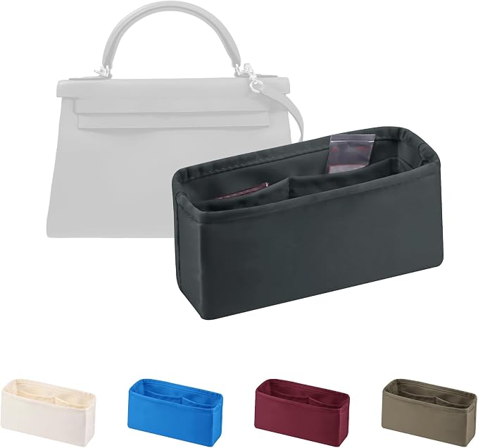 Women's Purse Organizer Insert - Satin & Lightweight Fabric with Inside Pockets, Portable for Commute, Travel, Shopping, and Evening, Multicolor Options, Fits for Kelly 25(Grismeyer, KL25 Retourné) by KINGSINBAG