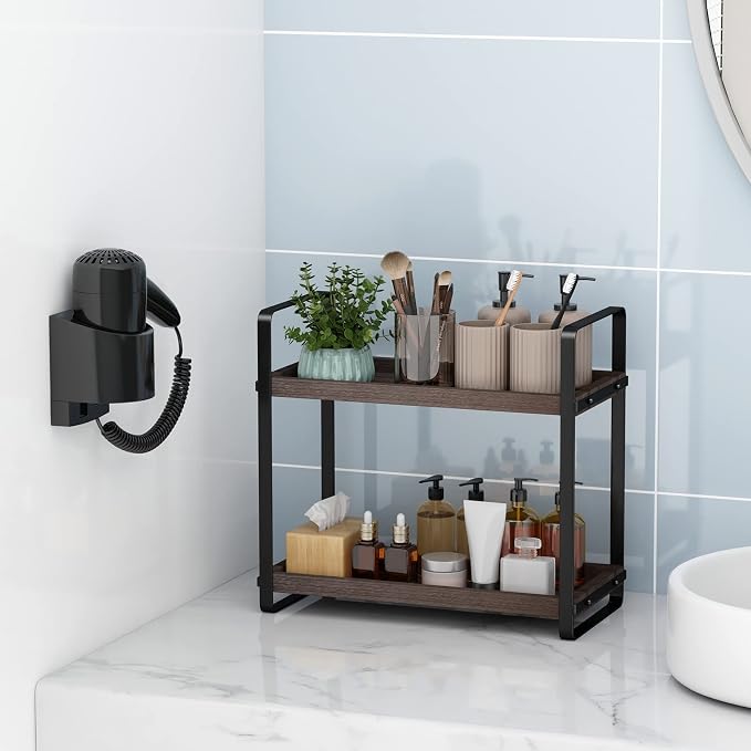 HNRLOY Bathroom Counter Organizer,Bathroom Countertop Organizer,Counter Shelf,Countertop Storage,Organization and Storage,Makeup Shelf,Sink Caddy(Brown 2 Tier) - Image 6