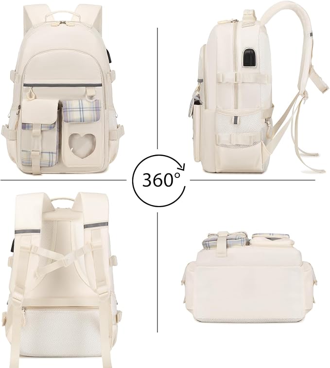 ACESAK Backpack for Girls - Bookbag Backpacks Schoolbag for Girls Kids Teen Women Casual Travel Daypacks - School Bag Elementary Middle School College Cute Backpack with Lunch Box (Beige) - Image 5
