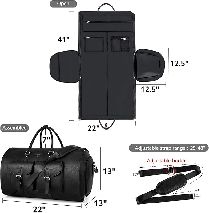 Garment Bag for Travel, Convertible Carry on Garment Duffel Bag for Men 3Pcs Weekender Bag 2 in 1 Hanging Suitcase Suit Bag - Image 5