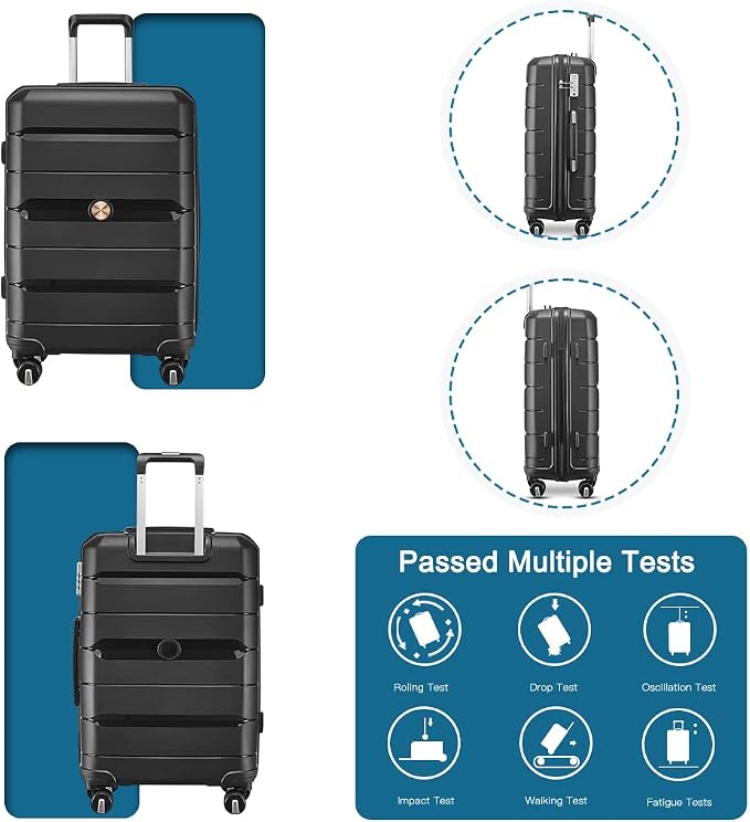Somago Luggage Sets 3 Piece Hard Shell Polypropylene Suitcase with TSA Lock Spinner Carry On Luggage with Beauty Case Travel Set,Classic Black - Image 6