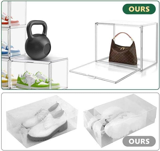 4 Pack X-Large Shoe Boxes Size 14, Clear Acrylic Handbag Storage Box Sneaker Display Case Shoes Containers with Magnetic Door Acrylic Display Case Organizer for Closet - Image 5