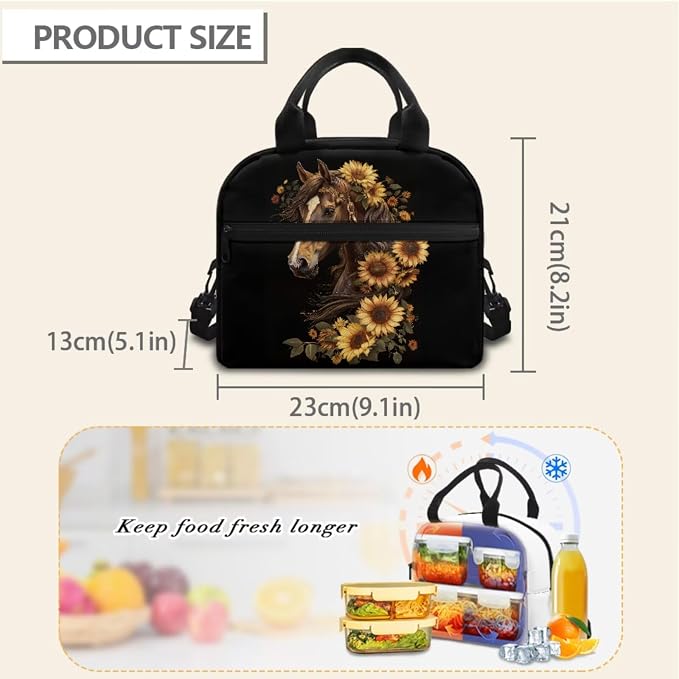 Sunflower Horse Backpack for School Girls 10-12 12-14 Middle School Bag Set with Lunch Box Pencil Case 3 Pcs Elementary High Bookbag Back Pack Purse 17 inch, Horse Pattern - Image 5