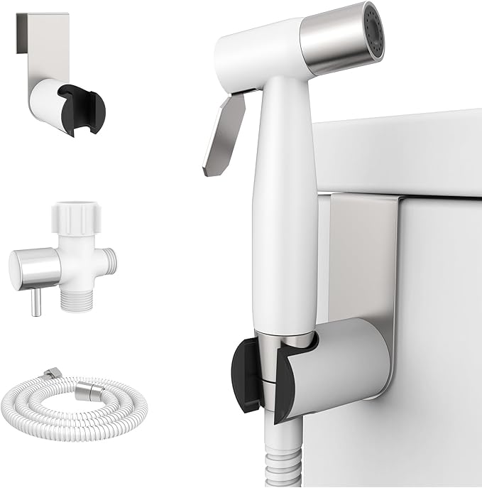 Arofa Handheld Toilet Bidet Sprayer for Toilet-Adjustable Water Pressure Control with Bidet Hose for Feminine Wash, Stainless Steel Jet Spray Cloth Diaper for Baby Wash - White/Brushed Nickel