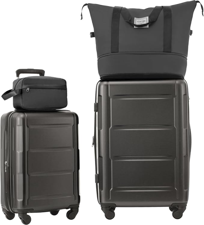 Merax Luggage Sets 2 Piece Suitcase Set, Hardshell 20 IN & 28 IN Suitcase Set with Duffel Bag, Travel Suitcases with Spinner Wheels and TSA Lock(Dark Gray) by Merax