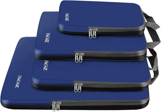 BAGAIL 4 Set/6 Set/8 Set Compression Packing Cubes Travel Accessories Expandable Packing Organizers (Cloth Pattern, 4-Navy) by BAGAIL