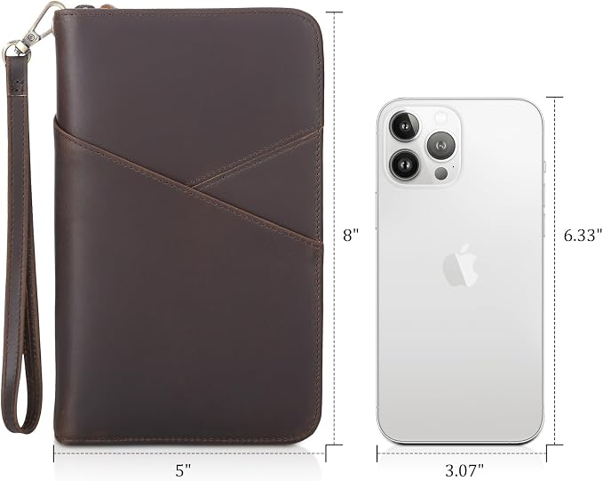 Polare Full Grain Leather Passport Holder With YKK Zipper RFID Blocking Travel Document Organizer Ticket Holder Cover Case Holds 2 Passports (Dark Brown with AirTag Slot) - Image 8