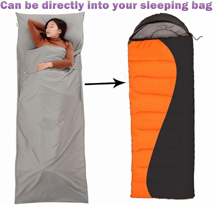 Lightweight Sleep Sack, Compact Sleeping Bag Liner Travel Sheets for Hotel | Soft Breathable Adult Sleep Sack, 4 Season Travel Sheet for Hostel Camping Backpacking Hiking, Machine Washable, 3 Sizes - Image 9