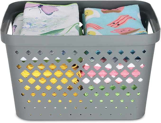 Glad Plastic Storage Basket Set, Value Pack of 6 | Open Storage Bins for Shelves, Bathroom, Pantry, Closet | Nesting Organizer Boxes with Handles, 4 Gallon, Grey - Image 4