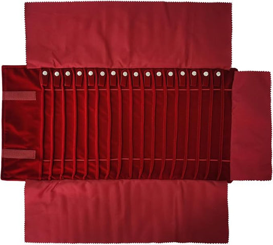 Travel Necklace Organizer, Tangle Free Jewelry Case, 16 Slots | Foldable,LightWeight Compact, Velvet Lining Jewelry Storage Bag for Chain Bracelet, Gift for Women Girls,Burgundy by SCIKHEFT