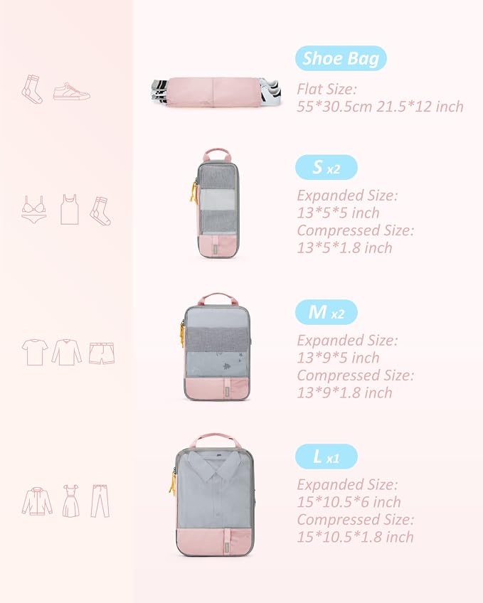 BAGSMART 6 Set /4 Set/2 Set Compression Packing Cubes for Travel, Lightweight Luggage Organizer Bags, Durable Space Saver Bags Travel Essentials - Image 3