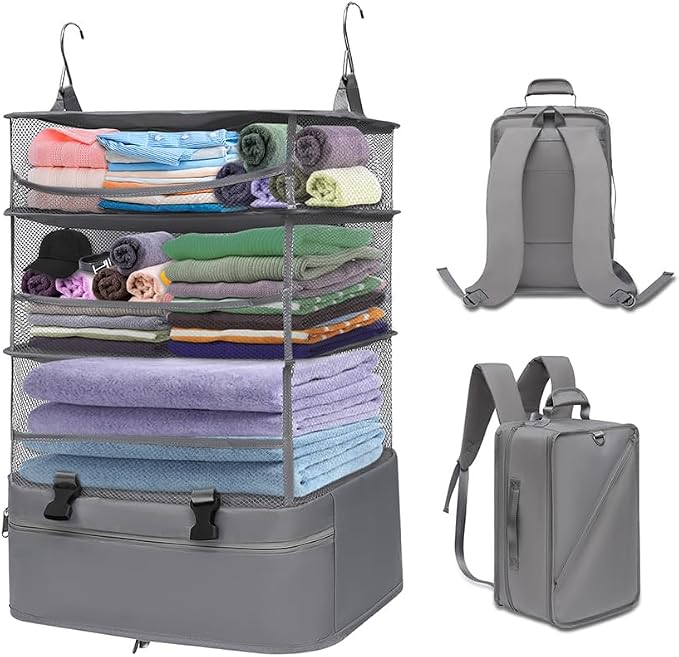 Hanging Packing Cubes for Travel - 300D Oxford Fabric Suitcase Organizer Hanging | Foldable Storage for Clothes, Shoes & Toiletries | Multi-Scene Gray Hanging Packing Cube (gray, l) - Image 2