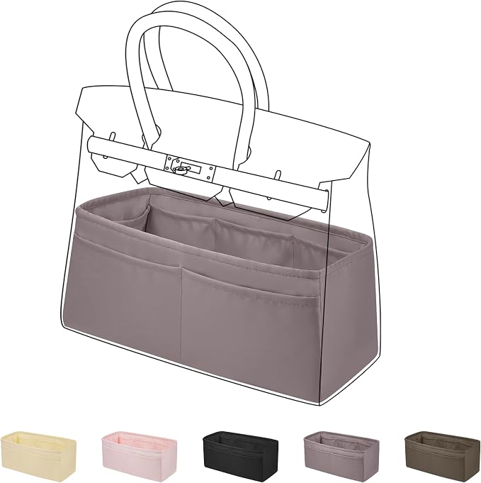 DGAZ Silk Purse Organizer Insert for Birkin Bag(Konjac purple, BK35) | Soft and Lightweight,Perfect Fit,Multi-pocket Storage,Bag Protector,Luxury Bag Care,Handmade,for Smooth Bag Organizer by DGAZ
