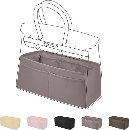 DGAZ Silk Purse Organizer Insert for Birkin Bag(Konjac purple, BK25) | Soft and Lightweight,Perfect Fit,Multi-pocket Storage,Bag Protector,Luxury Bag Care,Handmade,for Smooth Bag Organizer by DGAZ
