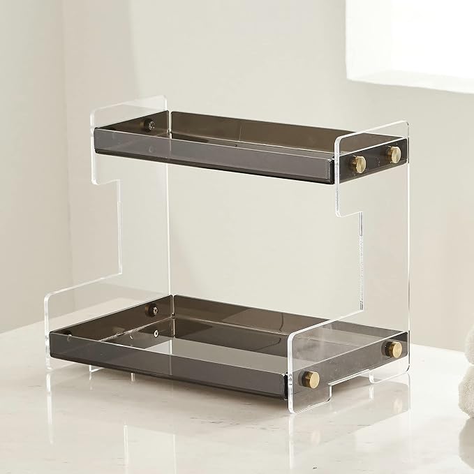 Bathroom Organizer Countertop, 2-Tier Acrylic Bathroom Counter Organizer Makeup Organizer for Vanity Spice Rack Organizer, Brown by Hiendure