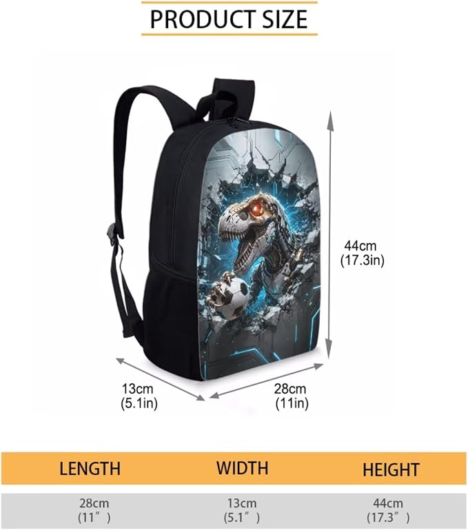 Forchrinse Dinosaur Backpack for School Boys 6-8 8-10 3 in 1 Soccer School Backpacks with Lunch Box Pencil Case Kids 17 Inch Bookbag School Bag Casual Daypack - Image 3