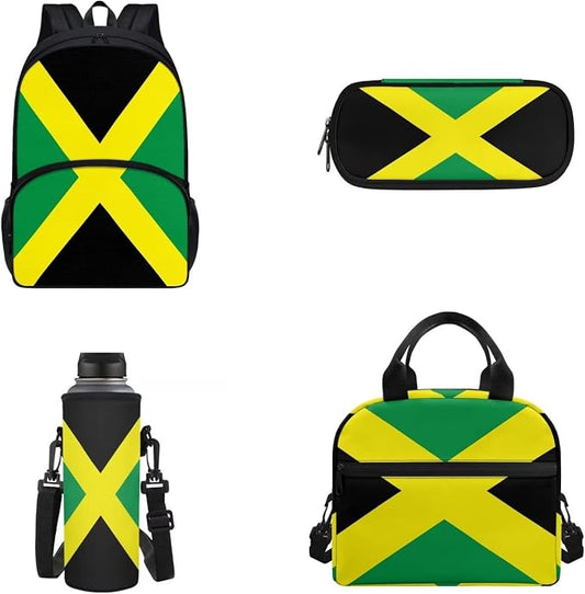 POLERO Jamaica Flag Bookbag Womens Backpack Schoolbags Set with Lunch Tote Bag/Water Bottle Cover/Pencil Case Office Travel Bags by WelcometoPOLERO