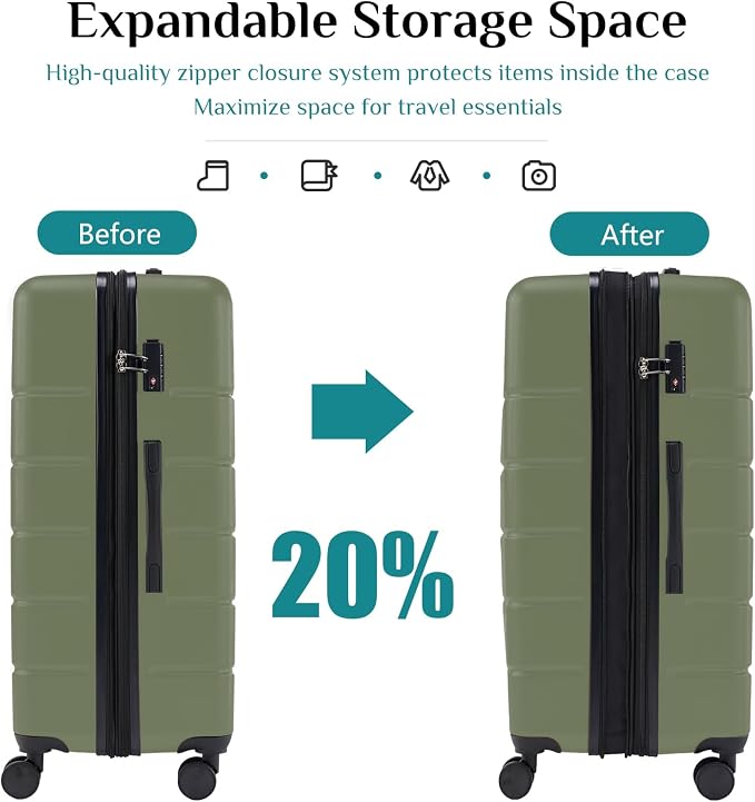 OLIXIS 28 Inch Luggage, Hardside Checked Suitcase with Spinner Wheels, Lightweight ABS Hard Shell Travel Luggage, TSA Approved Lock, Expandable Large Suitcase for Business & Travel–Olive Green - Image 5