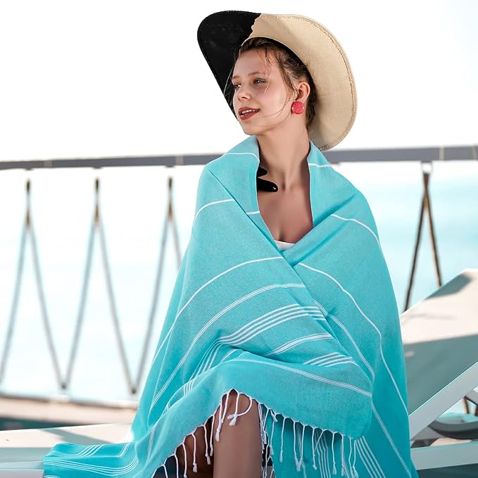 HAVLULAND Turkish Beach Towels, Oversized 40"x72" Turkish Bath Towel, Highly Absorbent Quick Dry Sand Free Beach Towels for Beach Pool Spa Gym Yoga Travel Camping Picnic Blanket - Turquoise - Image 8